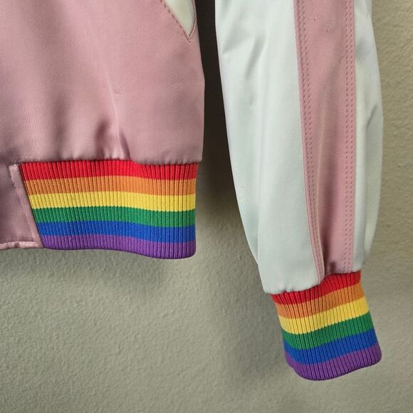 COACH Rainbow Bomber Satin Souvenir Jacket Pearl Pink Size XS - Picture 7 of 14